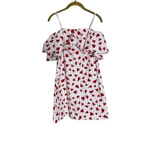 Tammy Tangs Heart Stripe Ruffle Strapless Mini Dress XS